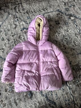 Lilac puffer jacket, fleece lined reversible sherpa, coat, girls winter warm